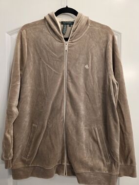Polo by Ralph Lauren Taupe Velour Hooded Zip-Up Jacket